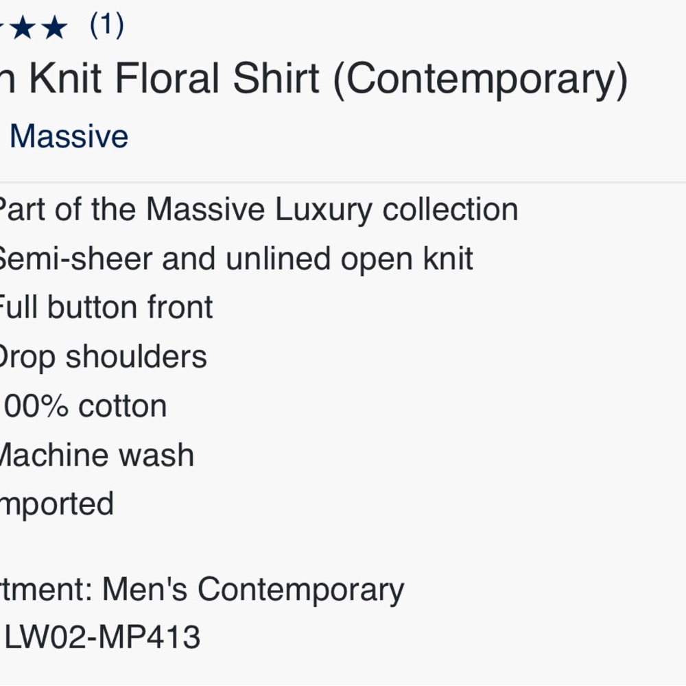 Massive Luxury  Open Knit Floral Shirt (Contemporary)
Super Massive size L Nwt - Picture 7 of 7